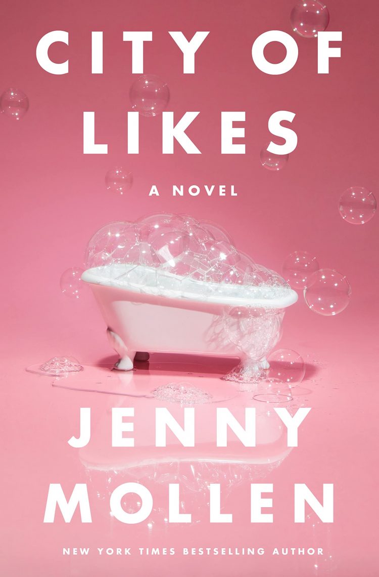 City of Likes Book Cover -- An ombre pink background with a bathtub